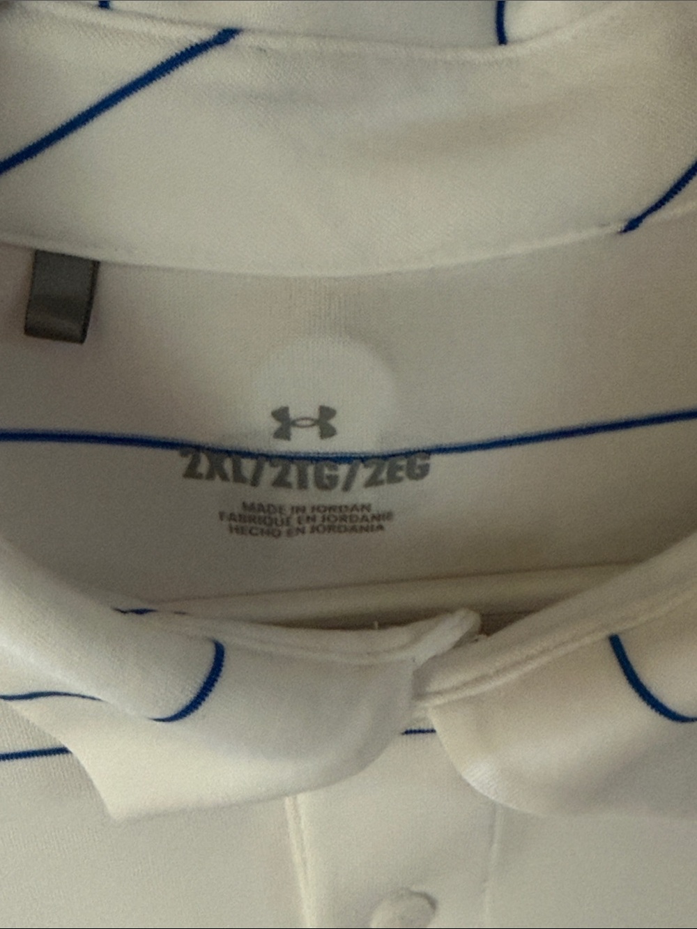 Under Armour White Polo with Thin Blue Stripes and Ryder Cup Bethpage Black - Picture 2 of 3